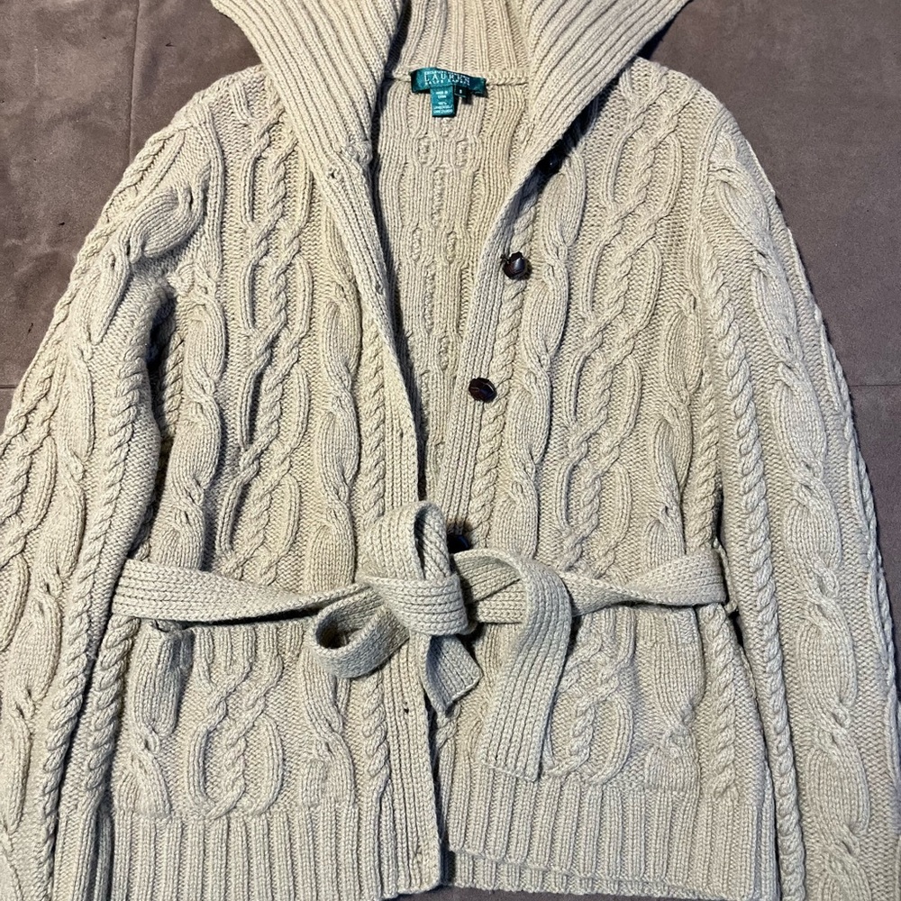 Lauren Ralph Lauren Women's Cream Cable Knit Cardigan - Picture 2 of 3